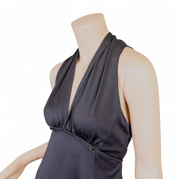 Vintage 1970s Black Halter Maxi Dress with Lace Back * Medium - Picture 9 of 14